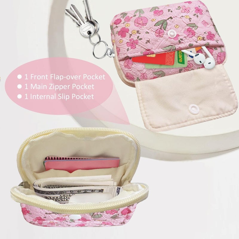 Modacarry Store Cotton Quilted Floral Coin Pouch with Cute Prints Zipper for Women Girls (PINK TULIP) - Image 2